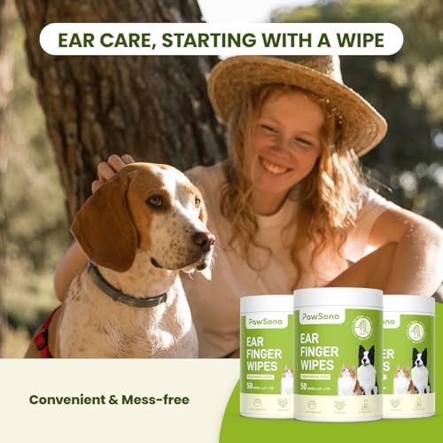 Thicker Dog Ear Cat Ear Cleaner Wipes, Dog Ear Finger Wipes for Dogs & Cats, Natural Relief Dog Ear Cleaning Wipes, Effectively Remove Ear Wax for Dog Kitten, Aloe Scent Deodorizing, 150 Count