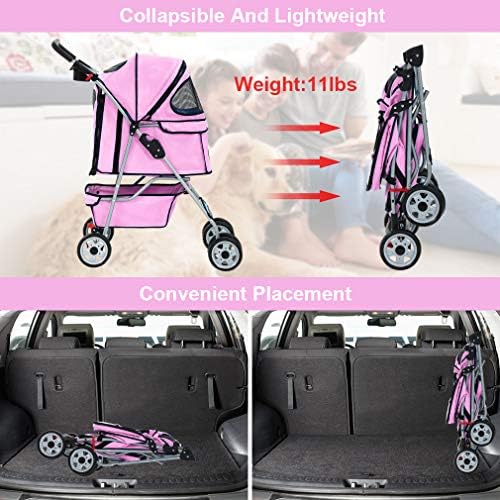BestPet Pet Stroller Cat Dog Cage Stroller Travel Folding Carrier,Pink