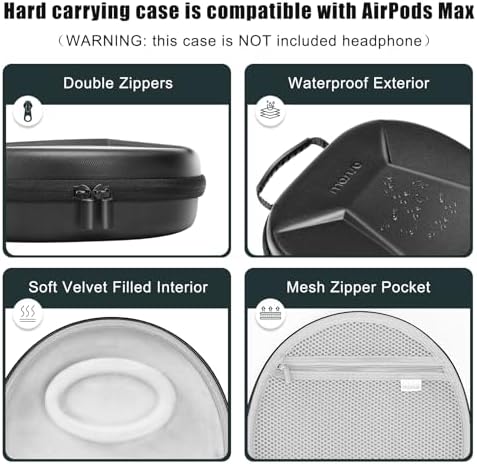MOSISO Smart Hard Case Compatible with AirPods Max Supports Sleep Mode, Organizer Portable Travel Cover Storage Bag with Silicone Earpad & Headband Cover Anti-Scratch Accessories, Black