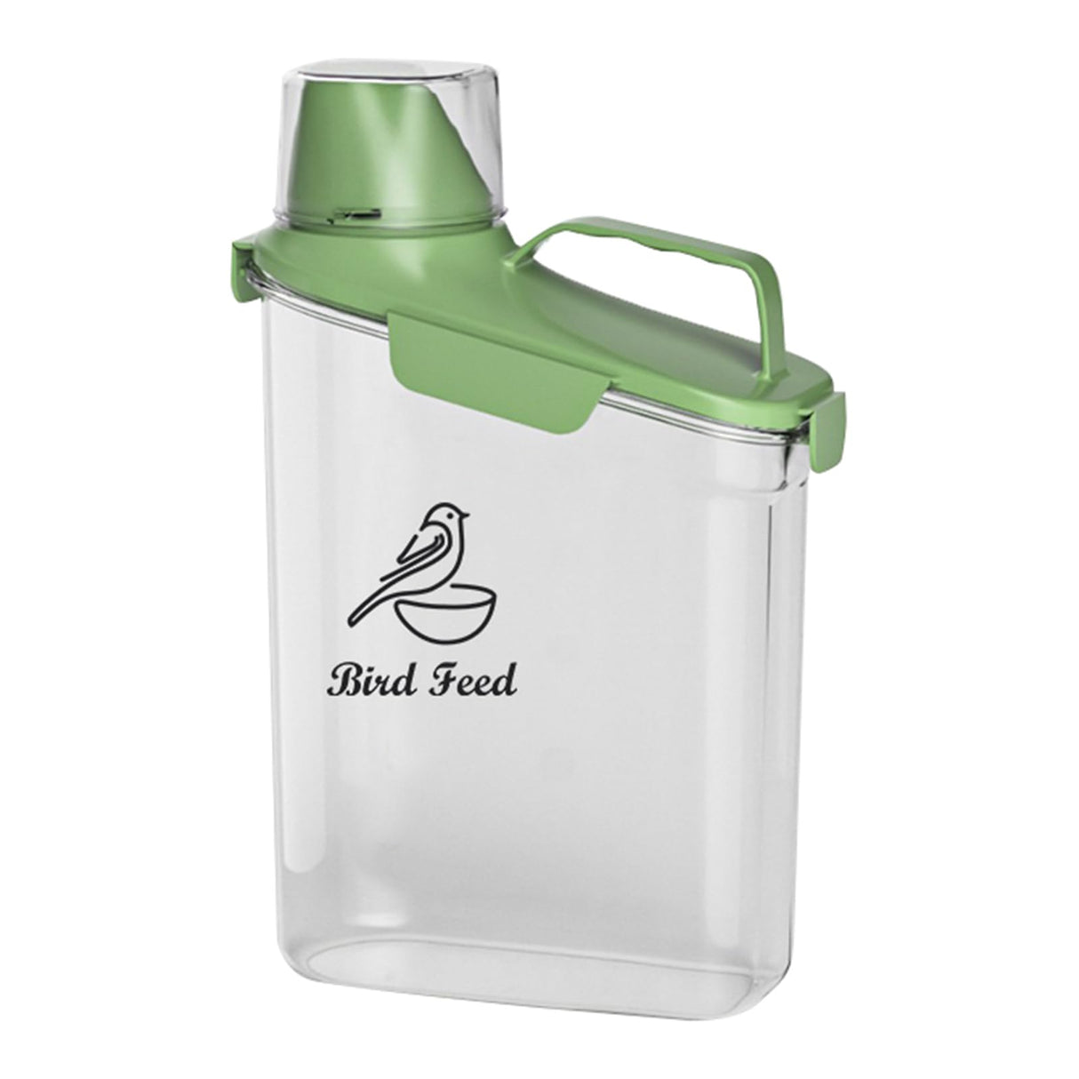 Brabtod Bird Seed Storage Container Portable-3 Qt/2.8 L Clear Pet Food Container-with Measuring Cup/Lid,Airtight Wild Bird Seed Dispenser for Storing Sunflower Seed|Squirrel proof|BPA Free-Green