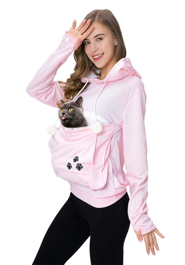Unisex Pet Carrier Hoodie Cat Dog Pouch Holder Sweatshirt Shirt Top M Pink