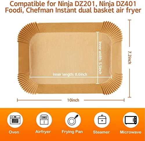 Air Fryer Disposable Paper Liner for Ninja Dual,125PCS Non-Stick Air Fryer Liners Rectangle 8.6x 5.5'', Air fryer Parchment Liners for Ninja DZ201, Ninja Foodi Dual Air Fryer Accessories Baking Paper