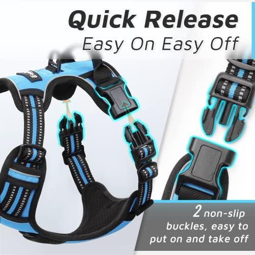 Eagloo Dog Harness Large Breed, No Pull Service Vest with Reflective Strips and Control Handle, Adjustable and Comfortable for Easy Walking, No Choke Pet Harness with 2 Metal Rings, Sky Blue, XL