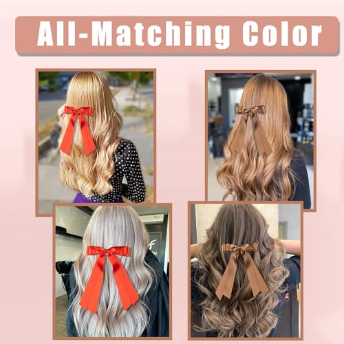 Large Double Hair Bows 2 PCS Satin Ribbon Bow for Women,Hair Bows for Women,Hair Ribbons,Oversized Long-tail Cute Aesthetic Hair Accessories,Large Hair Barrettes for Women( Black,White)