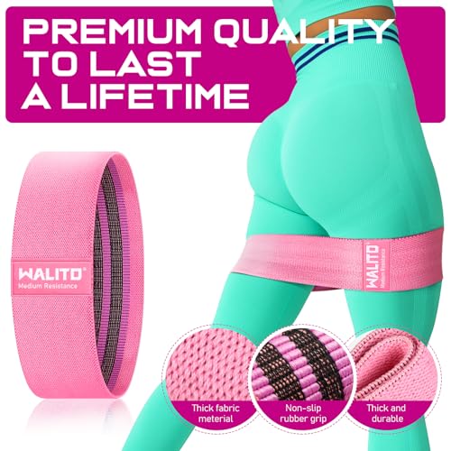 WALITO Resistance Bands for Legs and Butt, Fabric Exercise Loop Bands Yoga, Pilates, Rehab, Fitness and Home Workout, Strength Bands for Booty (Set of 4)