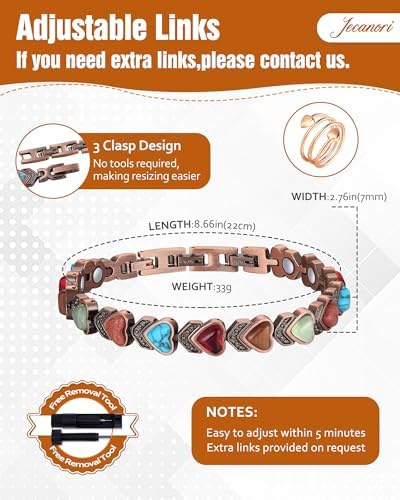 Jecanori Copper Bracelets & Ring for Women, Lymphatic Drainage Ring and Magnetic Bracelets for Women with 3800 Gauss Ultra Magnets and Sizing Tool