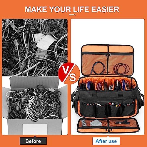 Gig Band Cable File Bag With Adjustable Dividers Dj Cable Gig Bag for Cables, Cords,DJ Gear,Musicians Accessories 20"×12"×12"