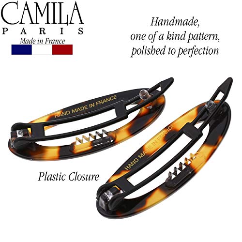 Camila Paris CP1993/2 French Hair Barrette Clip for Women, Handmade, Side Slide-in Metal-Free Closure Strong Hold Grip Hair Clips for Girls, No Slip Durable Styling Hair Accessories, Made in France