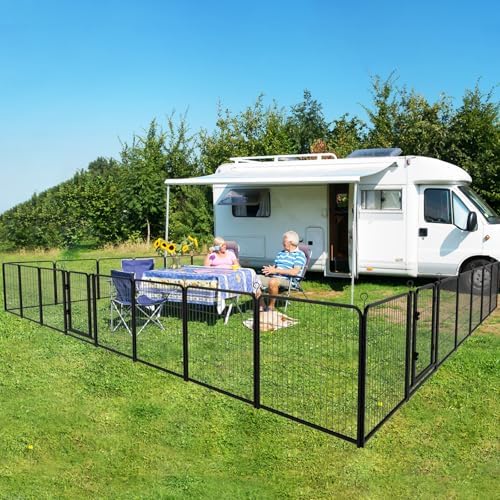 Dog Playpen Outdoor Extra Wide 24 Panels Heavy Duty Dog Fence 40" Height Anti-Rust with Doors Portable for RV Camping Yard, Total 63FT, 316 Sq.ft, Snowy Black