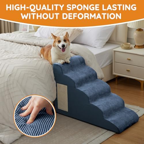 Dog Steps for Bed, Dog Stairs for Small Dogs, 2-Step Dog Ramp for Bed, Couch, Sofa, and Chairs, Non-Slip Bottom Design, Cat Scratching, High Density Foam Portable Pet Step, Indoor, Navy