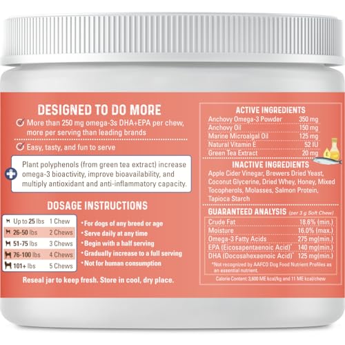 Bernie's OMG! Omegas Chews for Dogs - 5X Extra Strength DHA+EPA, Fish Oil, Healthy Skin & Coat, Allergy Relief, Joint Supplement (Salmon Flavor)