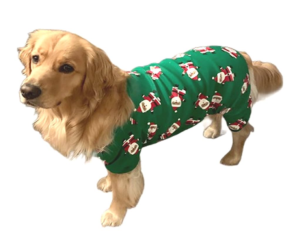 Lanyarco Santa Claus Xmas Cotton Dog Christmas Pajamas, Pet Dog Jammies Jumpshit PJS Christmas Pajamas for Dogs Large Dogs, Back 23" XLarge XL, Green