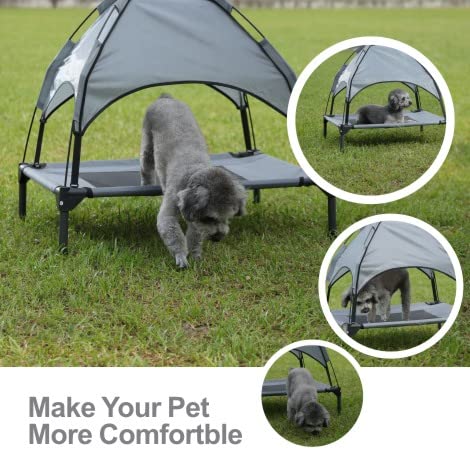 Hooyeatlin Small Elevated Dog Bed with Canopy - Upgraded 30IN Outdoor Raised Dog Cot Bed with Removable Shade Tent, Pet Cot Gray(S Size)