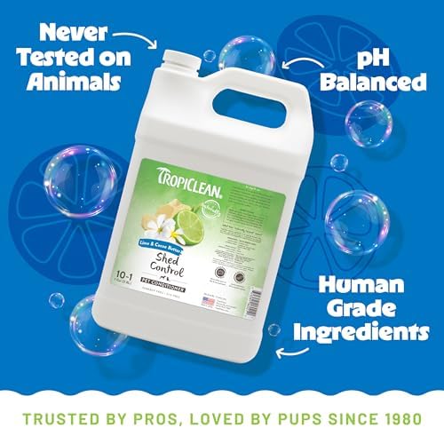 TropiClean Deshedding Dog Conditioner, Cat, Puppy & Kitten Safe, Reduces & Softens Coat, Lime & Coconut Scent, Made in the USA, 1 gallon