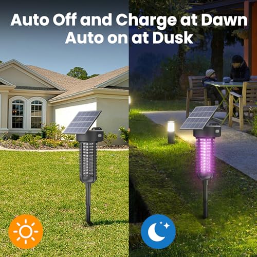 Solar Bug Zapper Outdoor 2 Pack, Garden Mosquito Zapper Waterproof & Cordless & Rechargeable & Auto On/Off,Flying Insect Zapper Mosquito Killer Lamp Mosquito Catcher Decorative Light for Patio