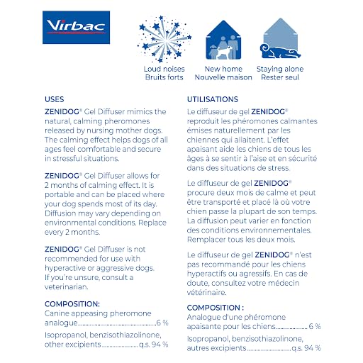 VIRBAC ZENIDOG Gel Diffuser - Dog Calming Pheromone Diffuser for Stress Relief No Electricity Required and Lasts up to 2 Months