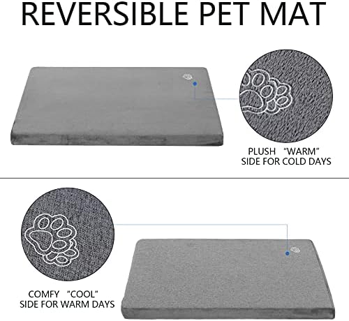 EMPSIGN Stylish Dog Bed Mat Dog Crate Pad Mattress Reversible (Cool & Warm), Water Proof Linings, Removable Machine Washable Cover, Firm Support Small to XX Large Dogs, Grey,XL(41''''*28''''*3'''')