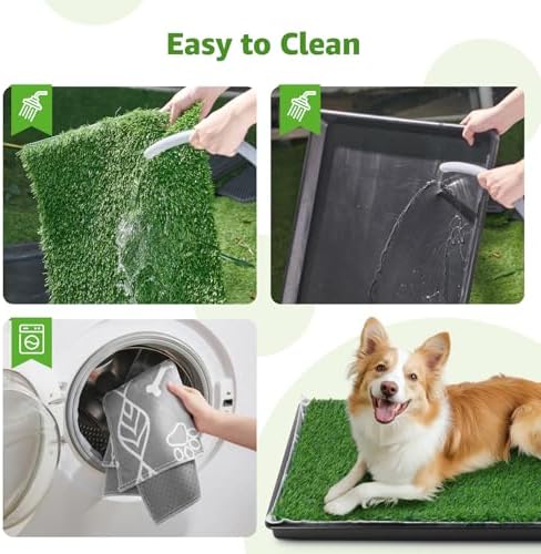 LOOBANI 47.6x29.2in Large Dog Litter Box with 2 Artificial Grass Patch + 2 Washable Pee Pads, Quickly Absorbency Portable Patio Potty for Balcony Apartment Use