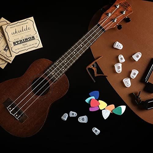 Ukulele Strings Accessories Kit, Nylon Ukulele Strings Set, Tuner, Felt Picks, Capo, Finger Protectors,String Winder for Soprano Concert Tenor Ukulele (28PCS, Walnut color)