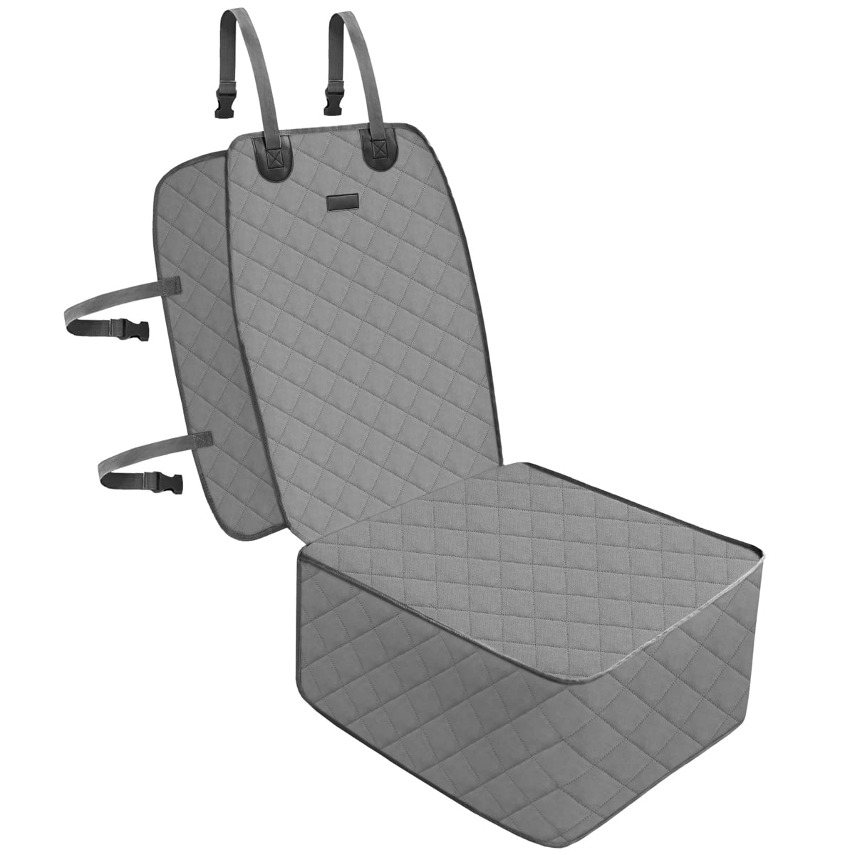FURHAB Dog Car Front Seat Cover with Side Flaps & Buckle Straps for Pet, 100% Waterproof 600D Oxford Single Seat Protector Heavy Duty Quilted Scratch Proof, Universal Size for SUV Truck, Grey