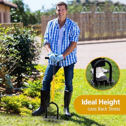 Lawn Aerator Spike Metal Manual Dethatching Soil Aerating Lawn with 15 Iron Spikes, Pre-Assembled Grass Aerator Tools for Yard, Lawn Aeration, Garden Tool, Revives Lawn Health(Black + Yellow01)