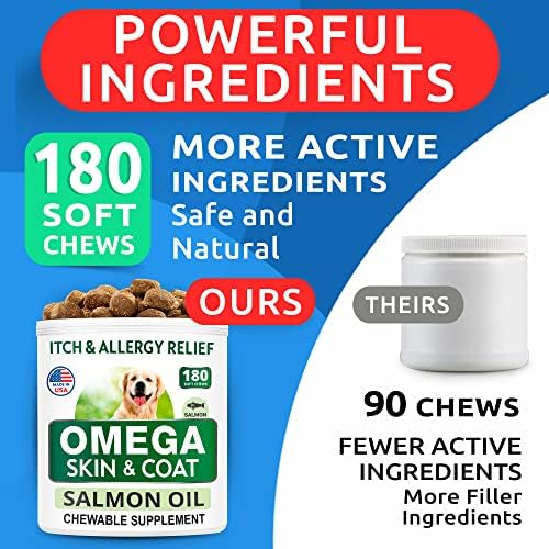 BARK&SPARK Omega 3 for Dogs - 180 Fish Oil Treats for Dog Shedding, Skin Allergy, Itch Relief, Hot Spots Treatment - Joint Health - Skin and Coat Supplement - EPA & DHA Fatty Acids - Alaskan Salmon