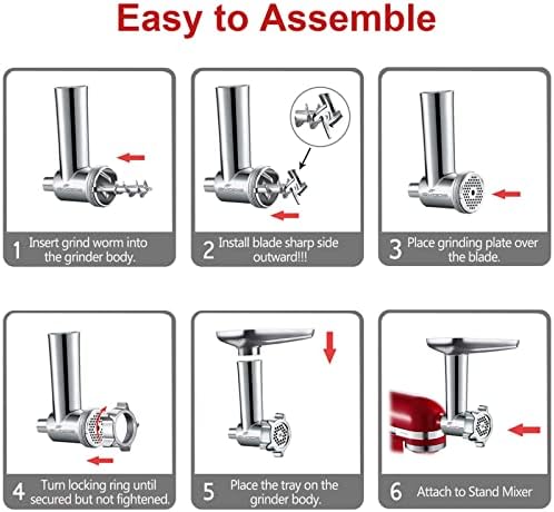 Gvode Meat Grinder and Cheese Grater Attachment for KitchenAid Stand Mixer, Slicer Shredder & Meat Grinder with Sausage Stuffer, 2 Pcs Accessories and Attachments for Kitchen aid