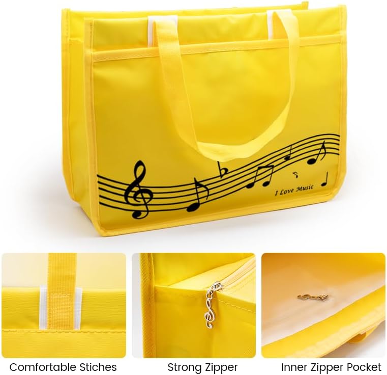 BestSounds Piano Bag, Zipper Waterproof Music Book Tote Bag Piano Accessories for Students Kids, Women, Gifts for Musicians (Yellow Music)