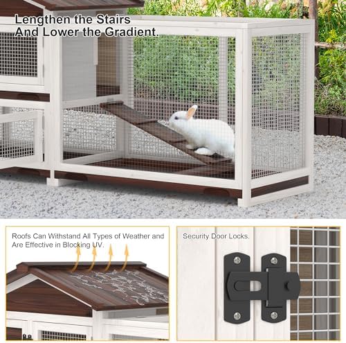 GOJOOASIS Rabbit Hutch Indoor Bunny Cage Outdoor Weatherproof Bunny House Wooden 60" Large Guinea Pig Cages Chicken Coop w/ 3 Pull Out Trays & 4 Access Doors (60" A)