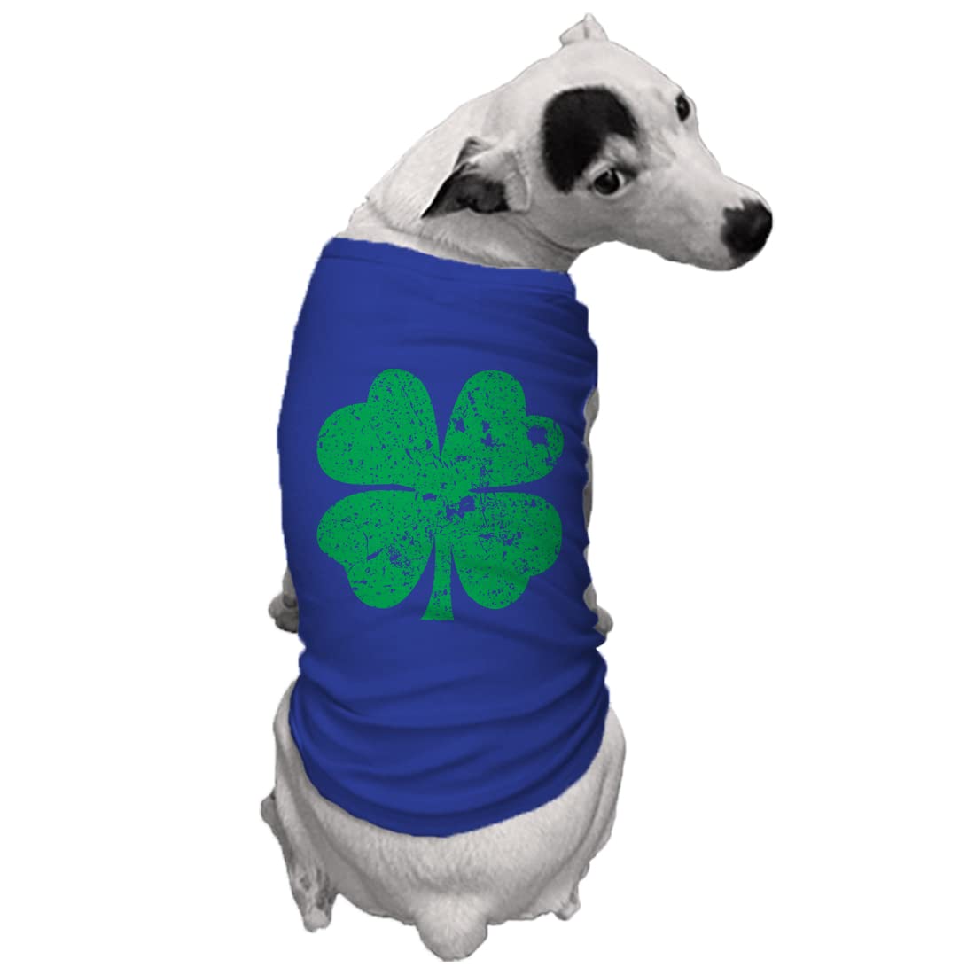 Distressed Green Four Leaf Clover Dog Shirt (Royal Blue, 3X-Large)
