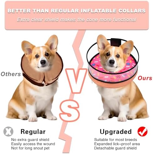 Dog Cone, Dog Surgery Collar, Inflatable Cones for Small Medium Large Dogs, Pink Doughnut Dog Recovery Collar, Does not Impede Vision