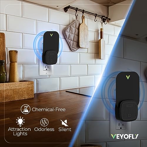 VEYOFLY Flying Insect Trap for Indoors - Plug-in Fly Traps: Catch Fruit Flies, Mosquitoes, Gnats, Moths & Other Insects with UV Light and Sticky Board - Gnat Killer for Home. (4-PK Device Black)