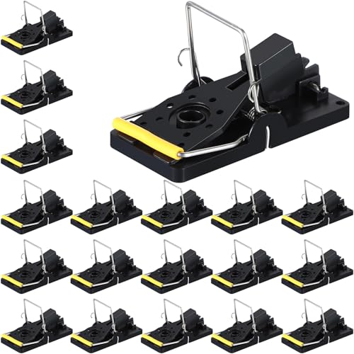 Qualirey 18 Pcs Mouse Traps Plastic Mice Trap House Indoor Rat Trap Quick Effective Safe Mouse Traps for Warehouse Garden Kitchen 3.86 x 1.81 x 2.17 Inch (Black,Yellow)