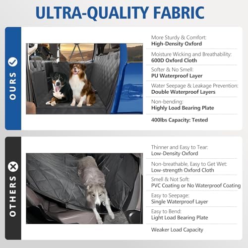 XL Truck Back Seat Extender for Dogs, Dog Seat Cover Back Seat Supports 400lbs, Hard Bottom Pet Seat Covers for Crew Cab Trucks, Dog Hammock for F150, RAM1500, Sierra, Tundra, Silverado, Titan Black