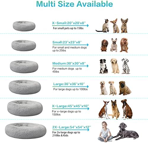 SAVFOX Plush Calming Dog Beds, Donut Dog Bed for Small Dogs, Medium, Large & X-Large, Comfy Cuddler Dog Bed and Cat Bed in Faux Fur, Washable Dog Bed, Multiple Sizes S-XXL