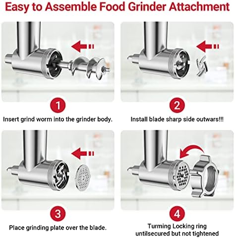 Metal Food Grinder Attachment for KitchenAid Stand Mixers, Meat Grinder for Kitchen Aid Included 3 Sausage Stuffer Tubes, 4 Grinding Plates, 2 Grinding Blades, Kubbe Meat Processor Accessories