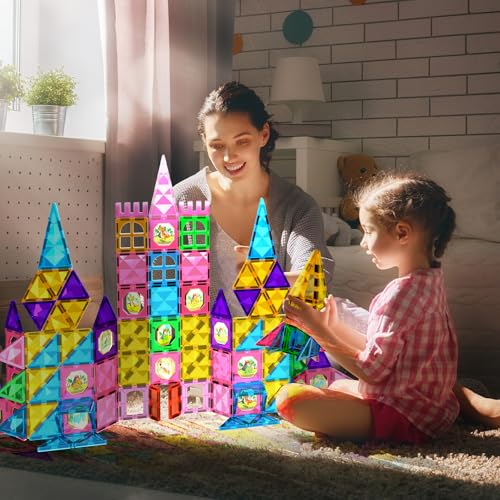 Jasonwell Magnetic Tiles Building Blocks Set for Boys Girls Preschool Educational Magnet Construction Kit Stacking STEM Toys Christmas Birthday Gifts for Kids Toddlers 3 4 5 6 7 8 9 10 + Year Old