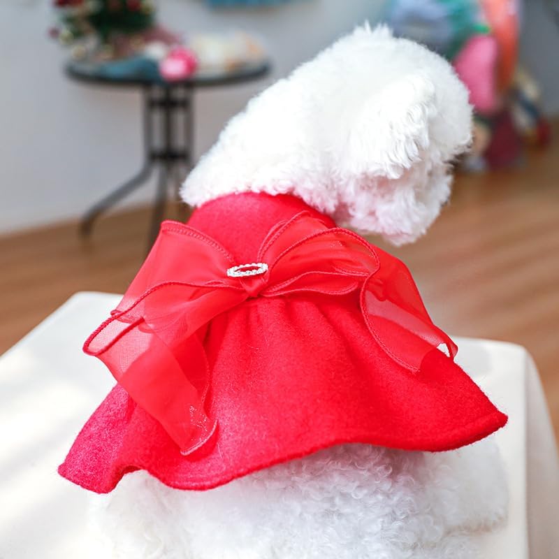 Red Corduroy Dog Dress Sweater for Small Dogs Girl Set Dog Winter Dress Puppy Clothes Christmas