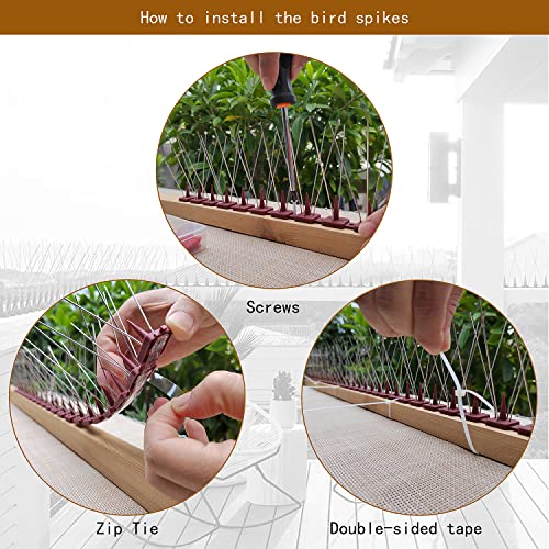 10 Pack Bird Spikes-11.81 x 0.82 x 3.93 Inch Upgraded Bird Spike Stainless Steel-Bird Deterrent Spikes Keep Pigeon,Raccoon, Cats, Crow Away -Bird Spikes Fence for Railing and Roof (Brown)