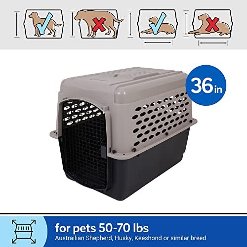 Petmate Vari Dog Kennel - Portable Dog Carriers & Crates for Large Dogs, Airline-Friendly, Durable Plastic, Pet Carrier For Home and Travel, 36 Inches, Taupe and Black, With Travel Kit