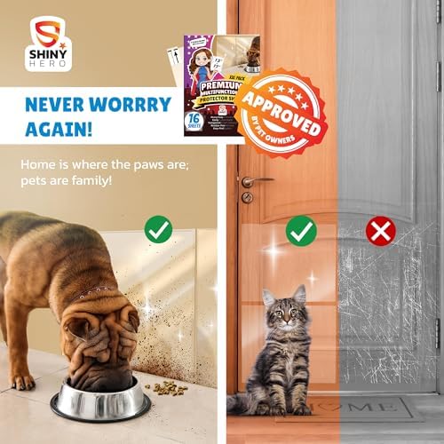 16Pack - Clear Wall & Door Protector from Dog Scratching - Anti Cat Couch Guard Plastic Sheets, Furniture Self-Adhesive Removable Sticky Tape, Transparent Thick Sofa Scratch Deterrent Frame Cover Film