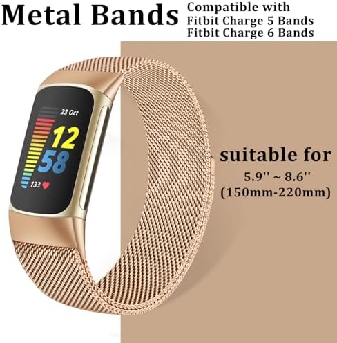surundo Compatible with Fitbit Charge 6/Charge 5 Bands for Wmen Men, Metal Mesh Milanese Loop Adjustable Strap Replacement for Fitbit Charge 6/Charge 5 Advanced Fitness & Health Trackers