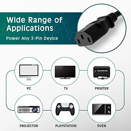 Elecan 3-Prong Replacement Power Cord 25 Ft, Heatproof Flexible Durable AC Device Power Cable for Appliance, Computer, TV, Monitor, Printer, ETL Listed 18AWG 125V 10A, with Ties