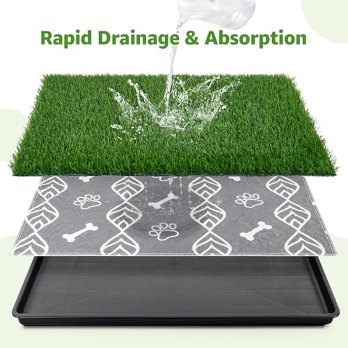 LOOBANI 47.6x29.2in Large Dog Litter Box with 2 Artificial Grass Patch + 2 Washable Pee Pads, Quickly Absorbency Portable Patio Potty for Balcony Apartment Use