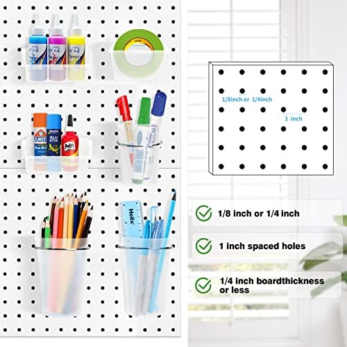 FZK Pegboard Bins PegBoard Cups with Hooks & Loops 12 Pack Set, Pegboard Bins, Peg Board Organizer Accessories, Pegboard Accessories for Craft Room Garage Office Workbench, Clear