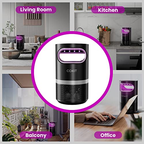 COKIT Indoor Insect Trap, Catch Insect with Suction, Bug Light and Sticky Glue, Catcher & Killer for Mosquito, Gnat, Moth, Fruit Flies, Non-Zapper Traps for Home (Adapter, Black+Grey)