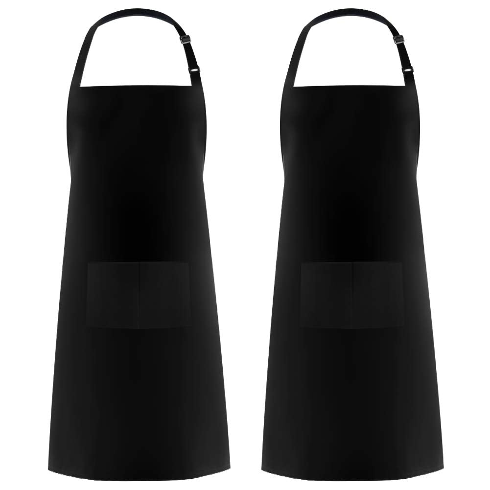 2 Pack 100% Cotton Adjustable Bib Apron with 2 Pockets Cooking Kitchen Aprons for Women Men Chef, Black