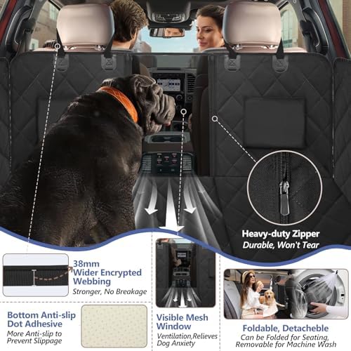 Back Seat Extender for Dogs Truck-Large Space, Dog Seat Cover Back Seat Hard Bottom Holds 400lbs, Sturdy Pet Seat Covers, Waterproof Backseat Dog Hammock for Trucks