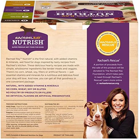 Rachael Ray Nutrish Premium Natural Wet Dog Food with Added Vitamins & Minerals, Hearty Recipes Variety Pack, 8 Ounce Tub (Pack of 12)