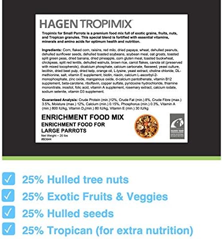 Hari Hagen Tropimix Enrichment Food for Small Parrots, 20 lb. (9.07 kg) - HARI Small Parrot Food with Seeds, Fruit, Nuts, Vegetables, Grains, and Legumes